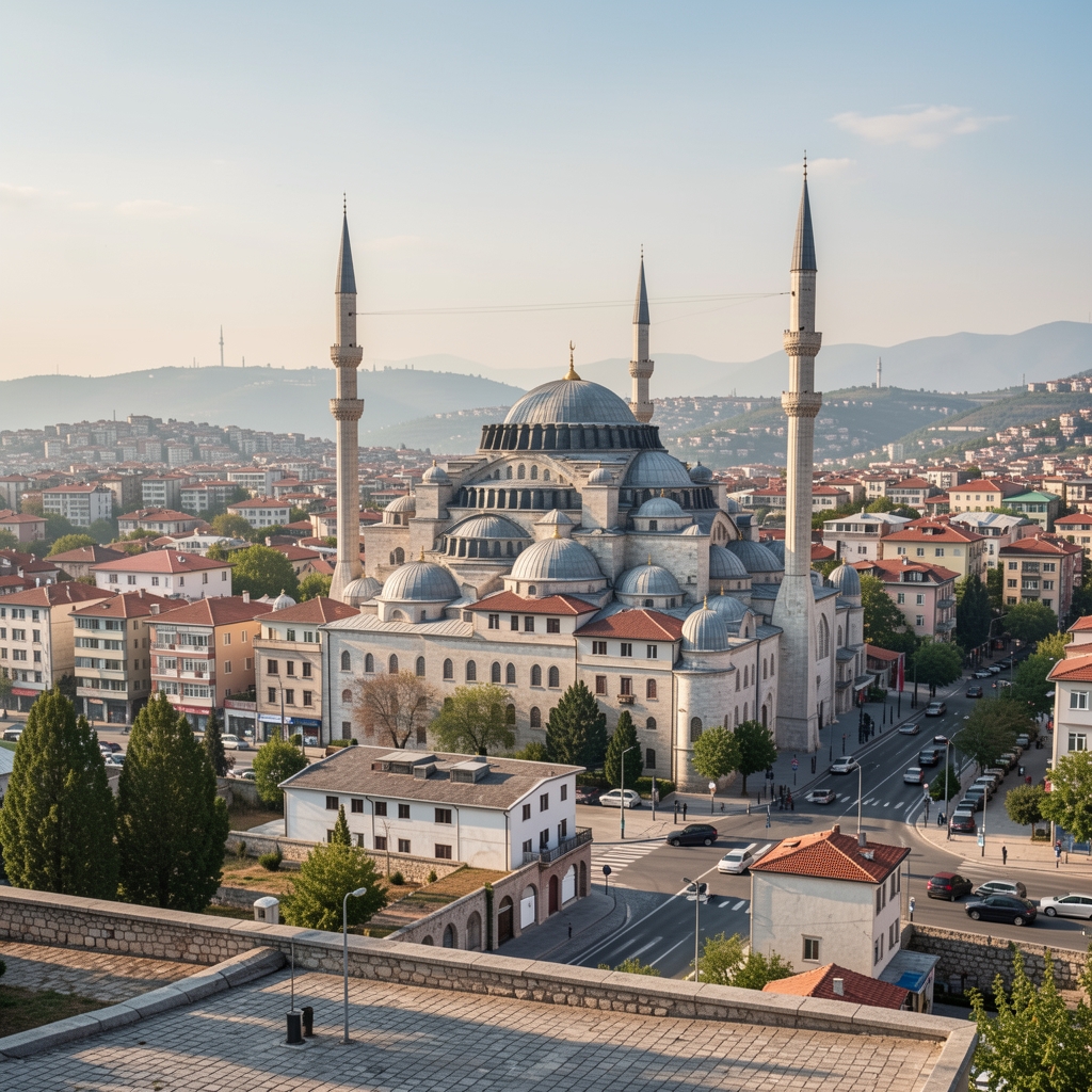 Türkiye'de modern enerji santrali ve temiz gökyüzü, duman ve insan olmayan altyapı manzarası